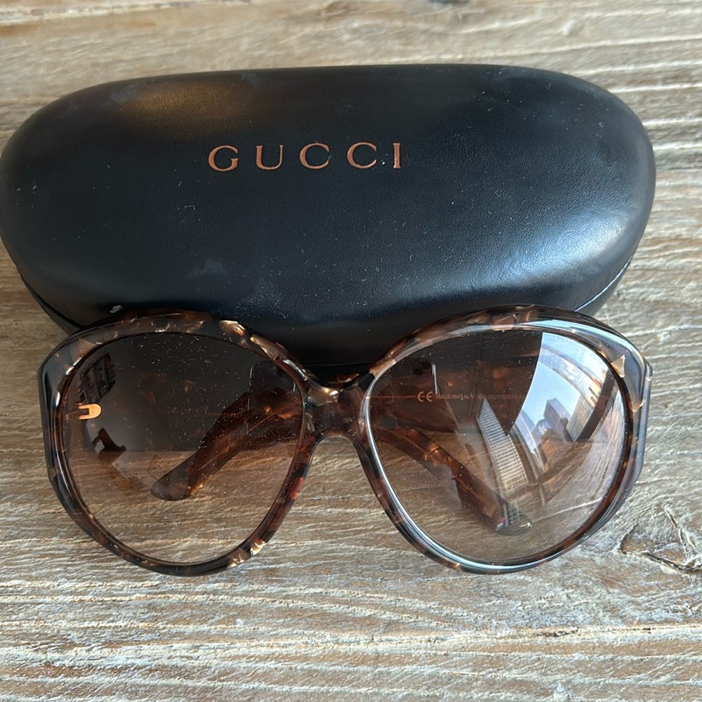Authentic used Gucci oversized tortoise sunglasses with case